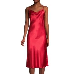 Bebe Bright Red Satin Slip Dress Bias Cut Spaghetti Strap Cowl Neck Sz XS